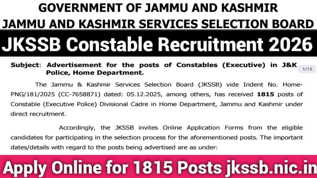 JKSSB Constable Recruitment 2026