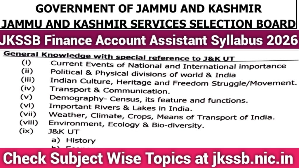 JKSSB Finance Account Assistant Syllabus 2026