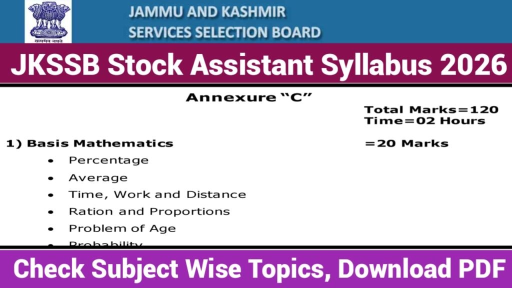 JKSSB Stock Assistant Syllabus 2026