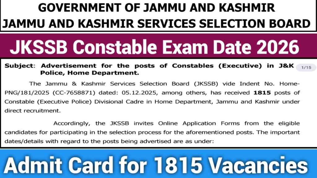 JKSSB Constable Exam Date 2026
